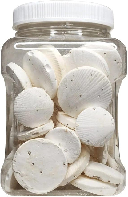 Aquatic Foods Inc. Calcium Enriched Sinking Food Disks for Shrimp, Snails, Crabs, Crayfish, Hermit Crabs, Plecos, Catfish, Bottom Fish, All Tropical Fish. 25 Small & 25 Medium Discs Jar