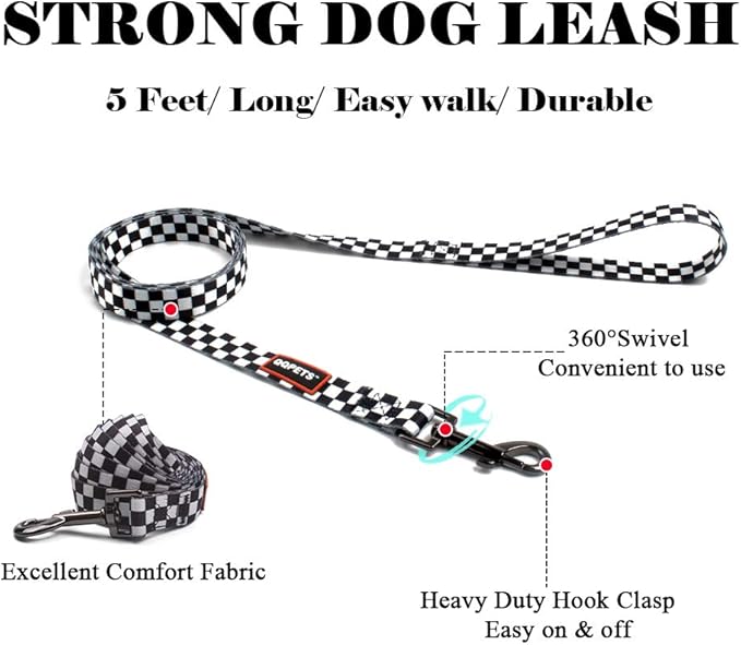 QQPETS Dog Harness Leash Set Adjustable Heavy Duty No Pull Halter Harnesses for Small Medium Large Breed Dogs Back Clip Anti-Twist Perfect for Walking (S(14"-20" Chest Girth), Black Plaid)