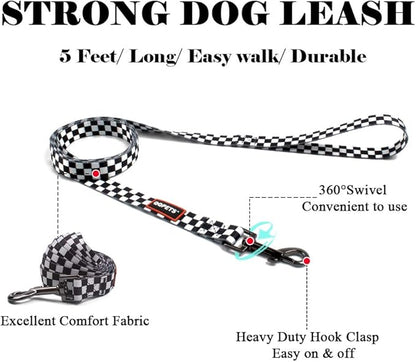 QQPETS Dog Harness Leash Set Adjustable Heavy Duty No Pull Halter Harnesses for Small Medium Large Breed Dogs Back Clip Anti-Twist Perfect for Walking (S(14"-20" Chest Girth), Black Plaid)