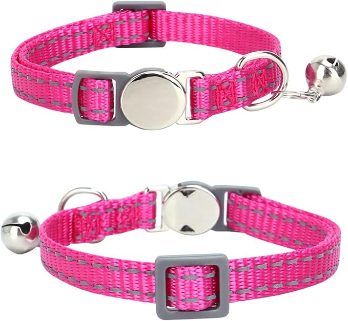 Personalized Reflective Cat Collar with Bell and Breakaway Buckle - Engraved Name and Phone Number