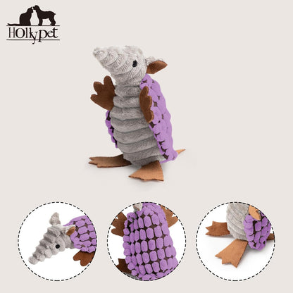 Hollypet Plush Dog Squeaky Toy Stuffed Armadillo Animal Pet Puppy Chew Toys with Clean Teeth for Small Medium Large All Breed Sizes Dogs, Purple, 6 in