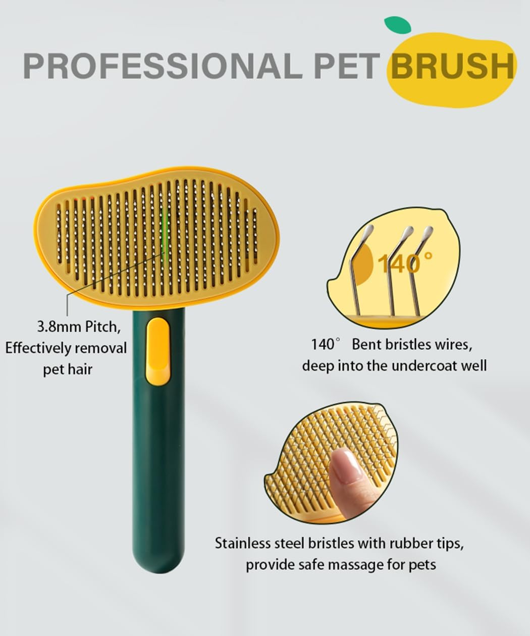 Self-Cleaning Dog & Cat Slicker Brush, Skin Friendly Deshedding Grooming Tool for Long or Short Haired Dogs Cats Rabbits, Dog Shedding Brush with Release Button - Mango