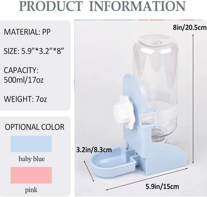 kathson Rabbit Water Bottle, 17oz Hanging Water Fountain Automatic Dispenser No Leak WaterFeeder for Bunny Chinchilla Guinea Pig Hedgehog Ferret