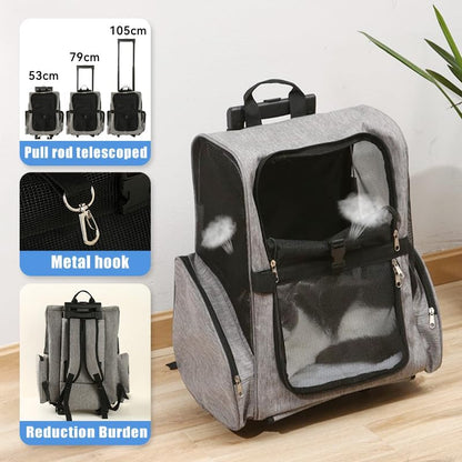 Pet Trolley Bag Cat Dog Travel Bag Portable & Breathable Pet Carrier Backpack - Lightweight Dual-Shoulder Design for Easy Travel with Your Beloved Companion Scalable Pull Rod pet Bag (Black)