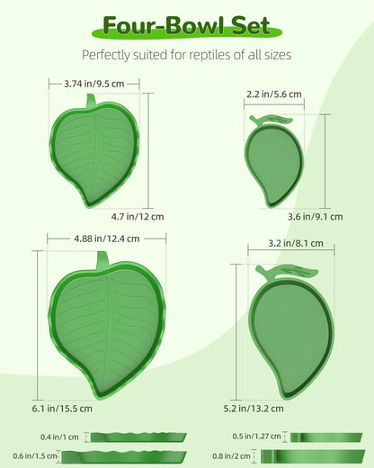 Pawfly 4 Pcs Reptile Water Bowl, Tortoise Water Dish, Food & Water Feeder, Cute Leaf & Mango Feeding Dish, Tortoise Habitat Accessories for Turtle, Gecko, Bearded Dragon & Lizard, 2 Styles