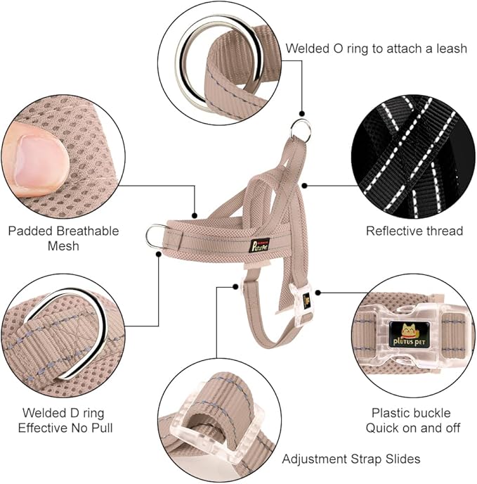 Plutus Pet No Pull Dog Harness with Breathable Mesh Padded, Adjustable Reflective Escape Proof Dog Harness, Quick Fit Dog Vest Harness for Small Medium Large Dogs(L, Beige)