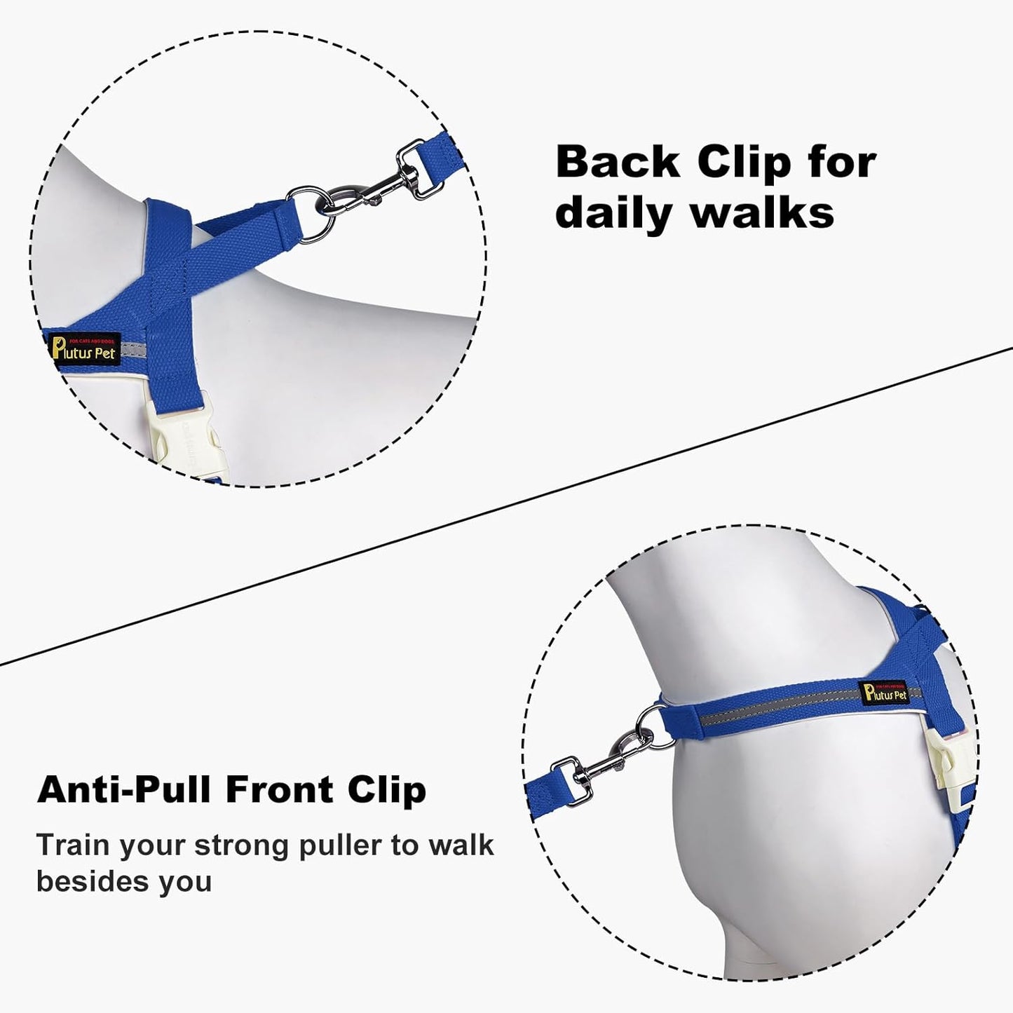 Plutus Pet Cotton Dog Harness and Leash Set, Reflective and Soft Padded, Quick Fit Vest Harness, for Small, Medium and Large Dogs, Royal Blue, L