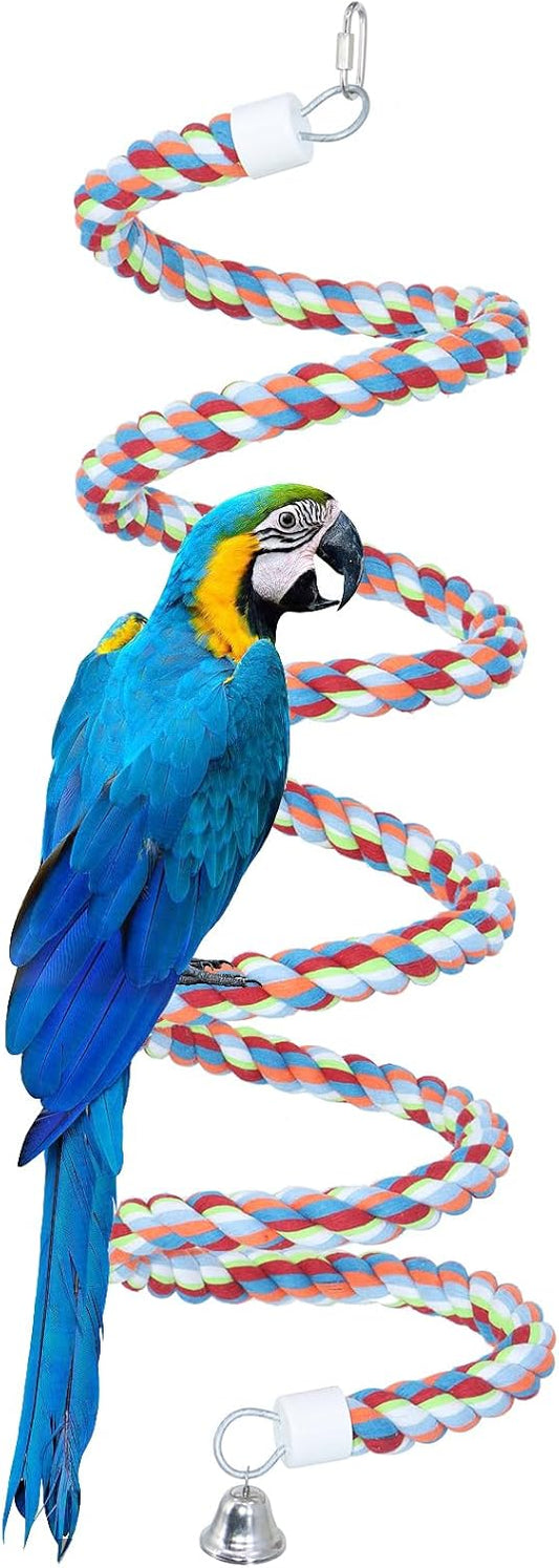 Rope Bungee Perch Bird,118inch Kintor Pure Natural Colorful Bead Cage Chewing Toys for Small Medium Parrot (118inch)