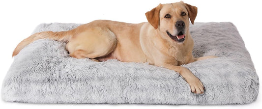 Bedfolks Plush Dog Crate Bed, Waterproof & Washable Faux Fur Pad for Extra Large Dogs, Grey, 41"x27"