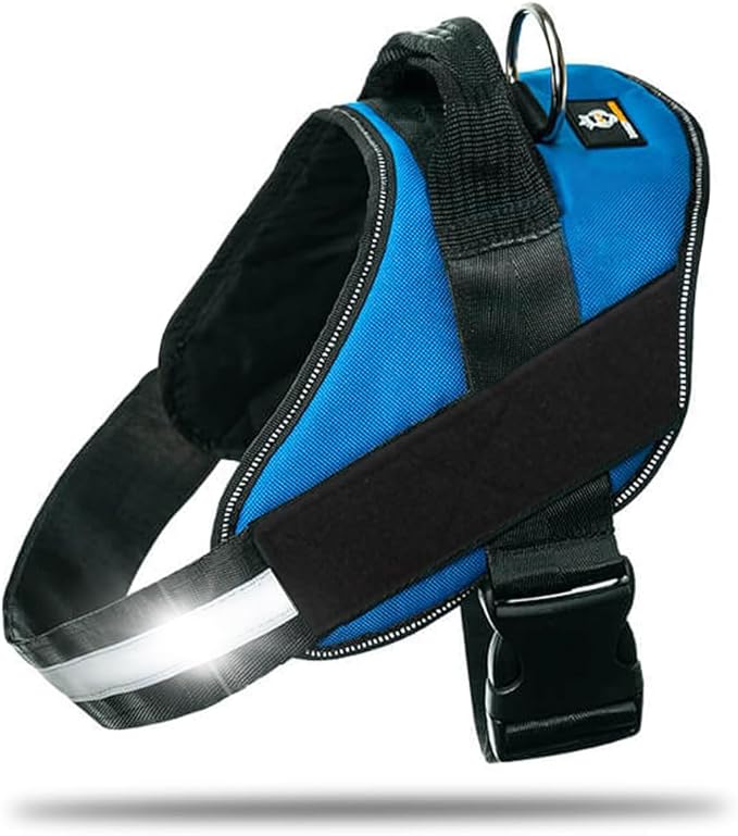 Non Pull Dog Harness with Patch Panels and Handle, Adjustable, Reflective, No Choke, Heavy Duty Easy On Service Dog Vest Harnesses for Medium Large Small Sized Dogs - Blue, 2XL