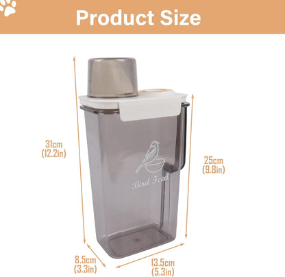 Bird Seed Storage 2L Airtight Pet Food Storage Containers Plastic Bird Food Container with Measuring Cup BPA Free Dog Food Containers for Dry Food Leakproof Seed Storages Container,Cat Bird