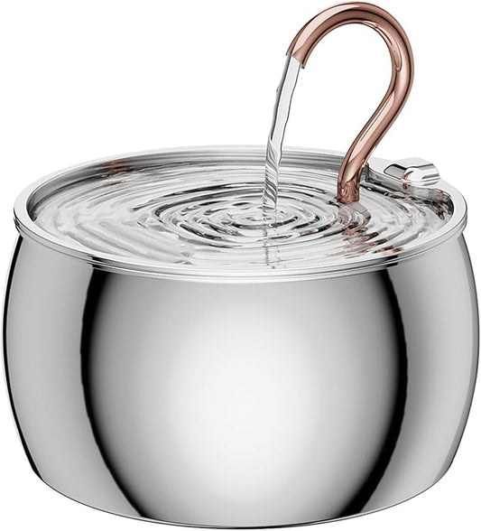Cat Water Fountain Stainless Steel -2.5L/84oz Gooseneck Kitty Cat Fountain for Drinking Spout - Pet Water Fountain for Cats Inside - Quiet Automatic Cats Water Bowl Dispenser - for Pets& Small Dog