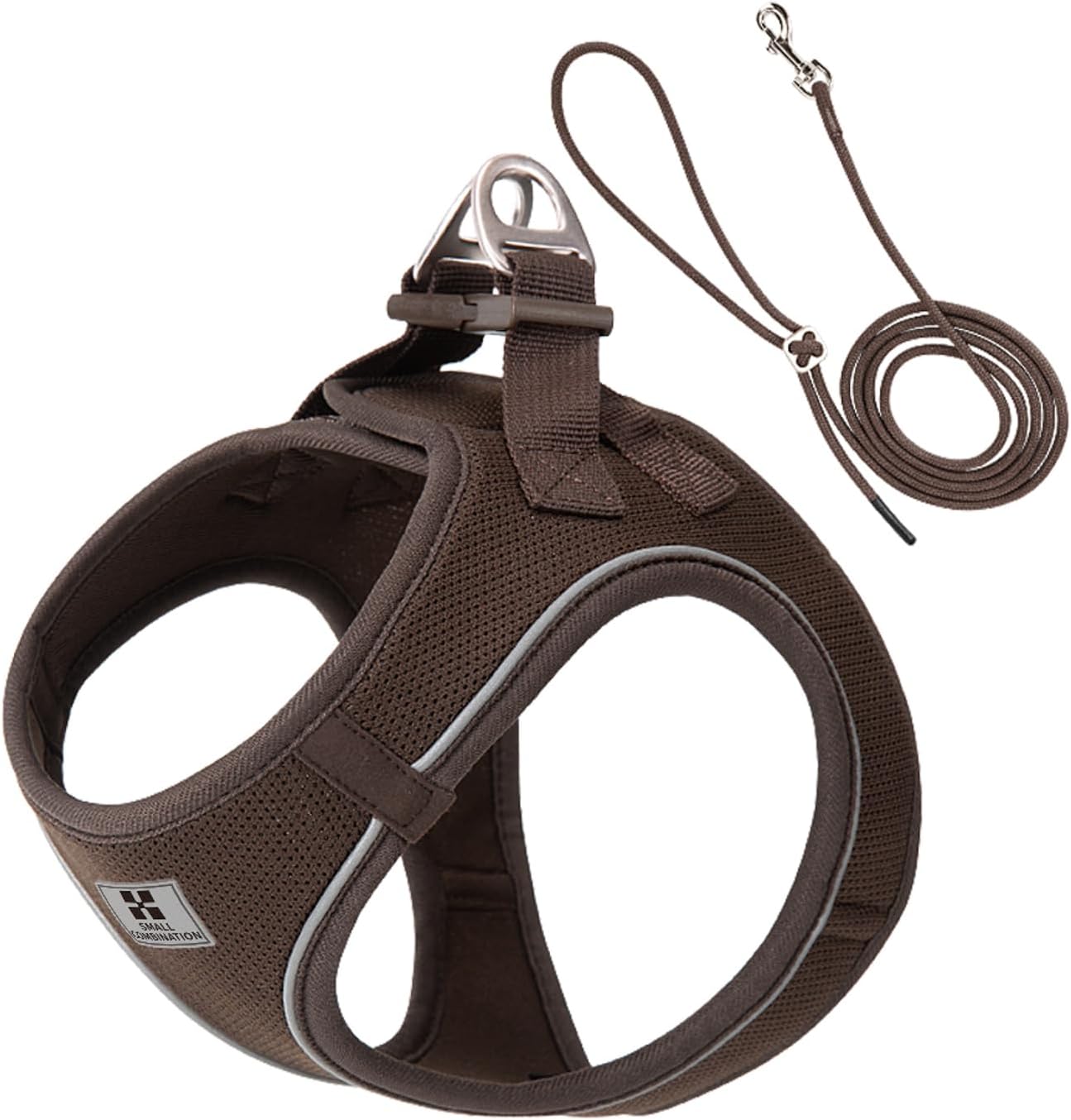 Adjustable Dog Harness with Leash, Reflective Mesh, No-Pull Design，Matching Lead Rope (Brown, L)