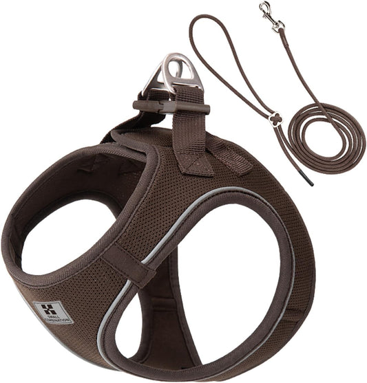 Adjustable Dog Harness with Leash, Reflective Mesh, No-Pull Design，Matching Lead Rope (Brown, XS)