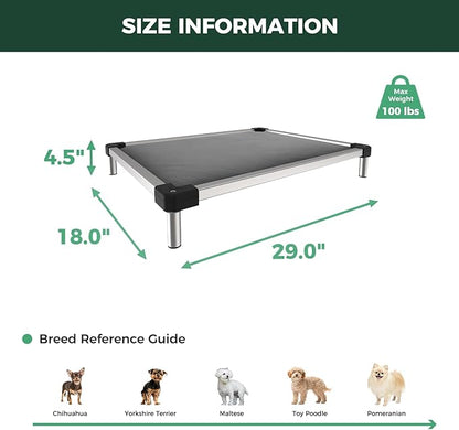 FXW TitanNest Chew-Proof Elevated Dog Bed, Raised Cot for Indoor/Outdoor/Camping Use, Durable & Washable Padded Pet Bed for Extra-Small Dogs, 29.0" L x 18.0" W x 4.5" H, Gray