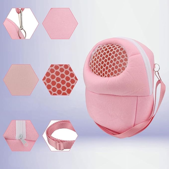 Pet Carrier Backpack for Small Animals, Travel Handbag for Cat, Puppy, Guinea Pig, Hedgehog, Hamster (Pink, M)