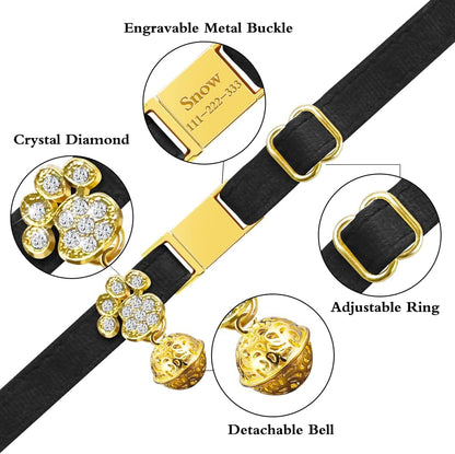 Personalized Breakaway Cat Collars - Magnetic Buckle, Bell - Safety Quick Release, Customized for Girls & Boys Cats- (Velvet-Black)