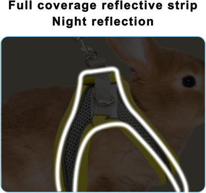 2 Pack Rabbit Harness and Leash Set, Double Buckle Bunny Harness with Reflective Strips Soft Breathable Mesh Vest Harness for Rabbits Walks Accessories(Pink and Yellow)