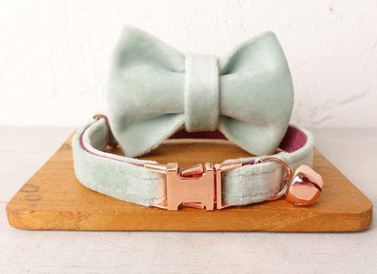 Cat Collar Personalized with Name Engraved and Bell, Customized Velvet Collars for Puppy Kittens (Mint Green, S)