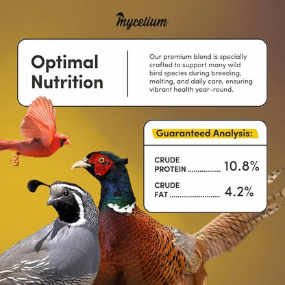 Mycelium Organic Wild Bird Feed (5 LB Bag) | Balanced Wild Bird Seed Mix for Turkeys, Pheasants, Quails & Cardinals | High-Energy Nutrition | Sifted, Non-GMO, Made in USA