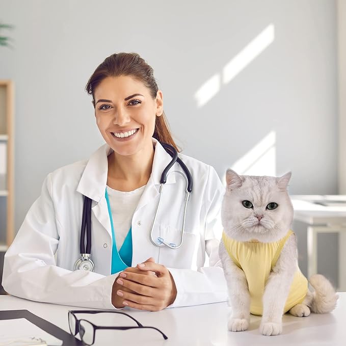 Avont Cat Recovery Suit - Kitten Onesie for Cats After Surgery, Cone of Shame Alternative Surgical Spay Suit for Female Cat, Post-Surgery or Skin Diseases Protection -Yellow(S)