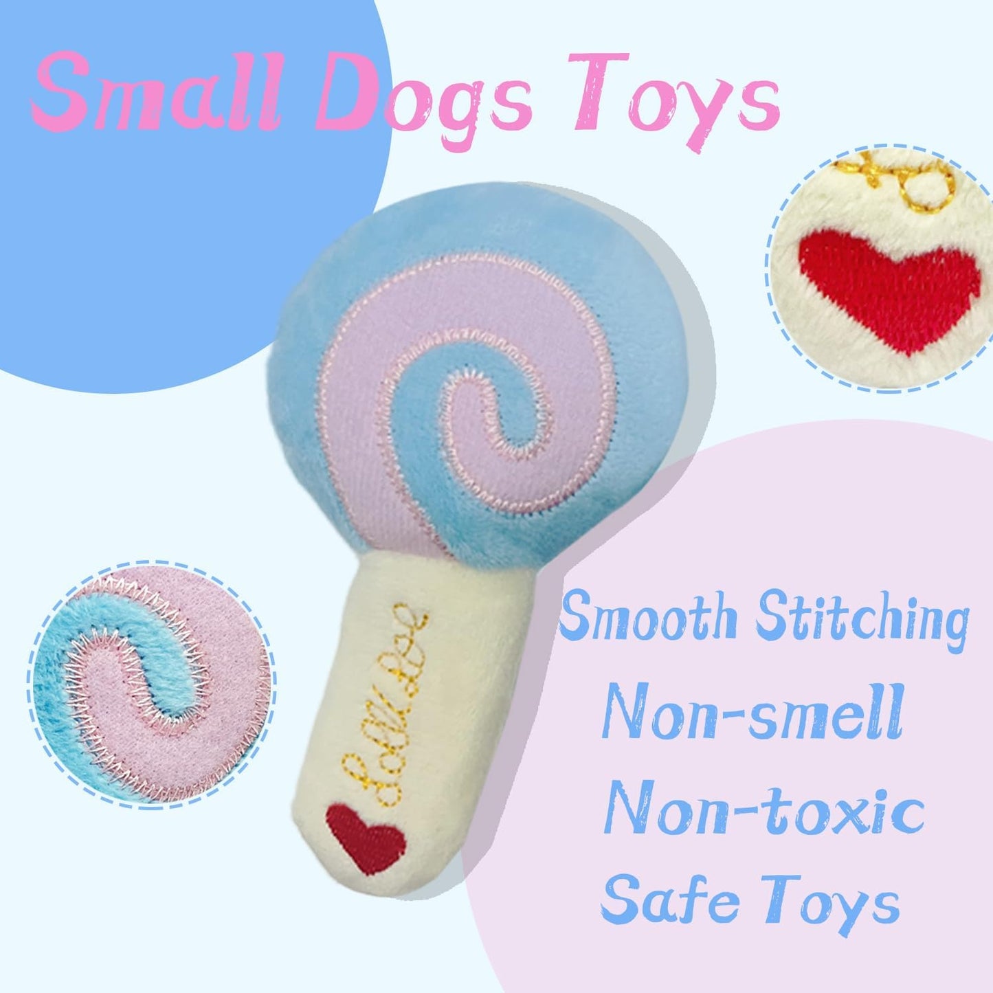 Dog Toys for Small Dogs, 4 Packs Cute Chew Toys for Puppy, Durable Soft Plush Interactive Small Dog Toys, Blue Stars Designs, Doggie Birthday Gifts