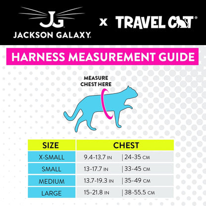 Travel Cat x Jackson Galaxy Harness and Leash Set - Adjustable Fit Mesh Cat Harness with Nylon Leash - Comfort, Escape Proof Harness for Cats, Kitten for Outdoor Walking, Hiking (Large)