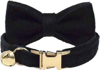 Personalized Cat Collar with Bells,Velvet Customized Small Cat Collar with Name Tag,Pet Collar with Name Phone Number Engraved ID Tags for Boy and Girl Kitten Cats (Black)