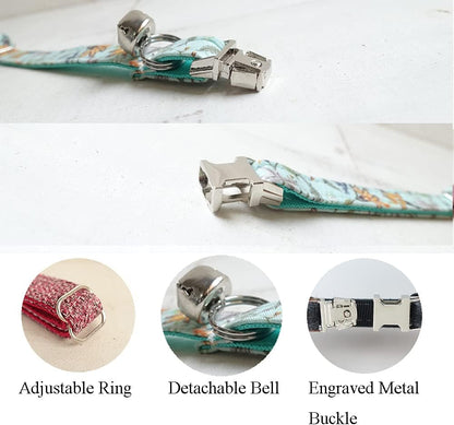 Personalized Cat Collar with Name Plate,Adjustable Tough Nylon Cat ID Collars with Bell,Customize Engraved Pet Name and Phone Number (Flower Style)