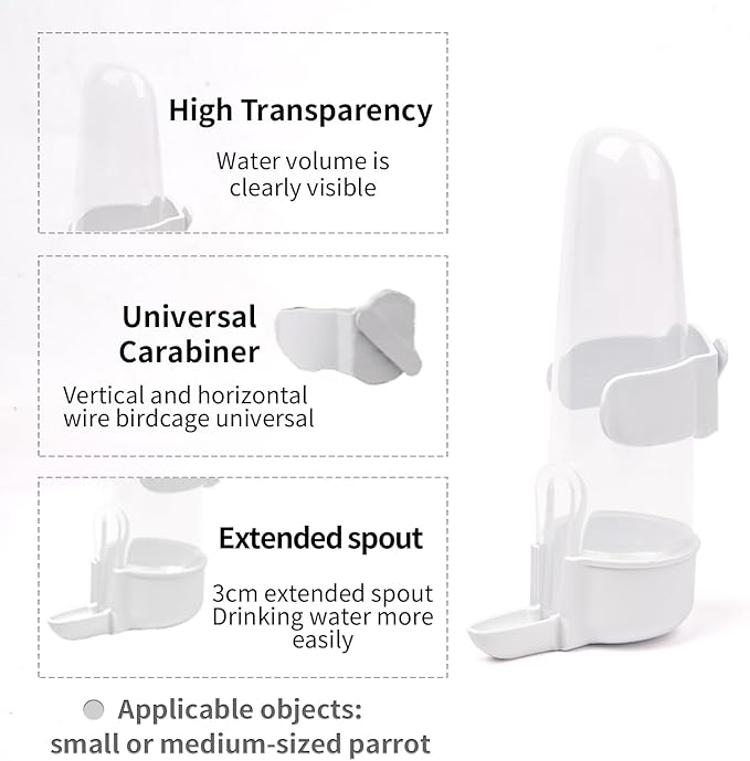 Bird Feeder Automatic Bird Water Dispenser for Cage No Mess Parrot Feeder Automatic, PP Material, 200ml/6.8fl oz (1PC)