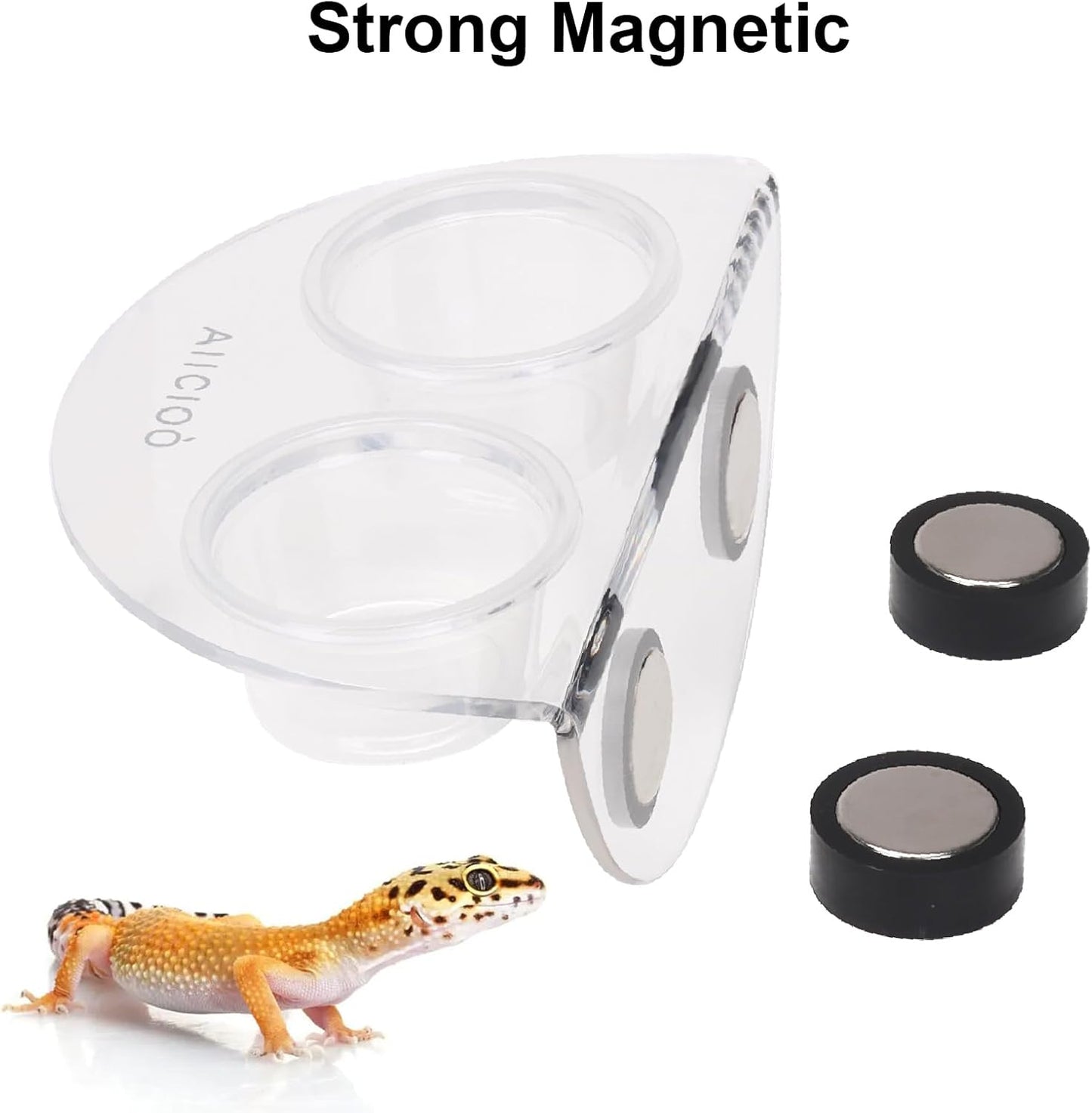 AIICIOO Crested Gecko Food Dish - Strong Magnetic Reptile Feeding Ledge for Bearded Dragon Lizard Crested Gecko Tank Accessories with 6 Pack Plastic Cup