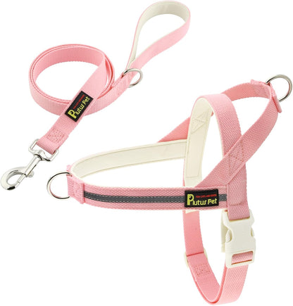 Plutus Pet Cotton Dog Harness and Leash Set, Reflective and Soft Padded, Quick Fit Vest Harness, for Small, Medium and Large Dogs, Pink, L