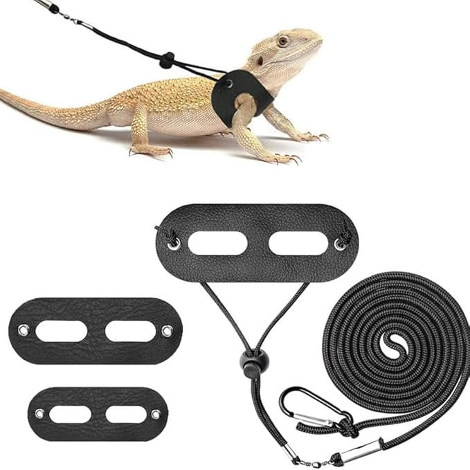 Bearded Dragon Leash and Harness Set,Lizard Leash Bearded Dragon，3 Size Pack Adjustable Small Animal Harness for Reptile and Small Pet(Old Black)