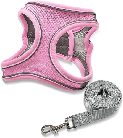 Dog Harness Medium Sized Dog, Dog Harness with Leash Set, Comfortable Air Mesh Dog Vest Harness with Reflective Strip, Reflective for Safe Easy Walking Dogs, Cats, Pink M