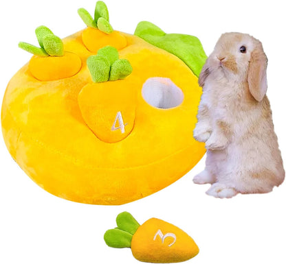 Hamiledyi Rabbit Foraging Toys Bunny Plush Puzzle Toy Carrots Snuffle Mat for Chinchilla Guinea Pig Ferret Rat Entertainment (Yellow)