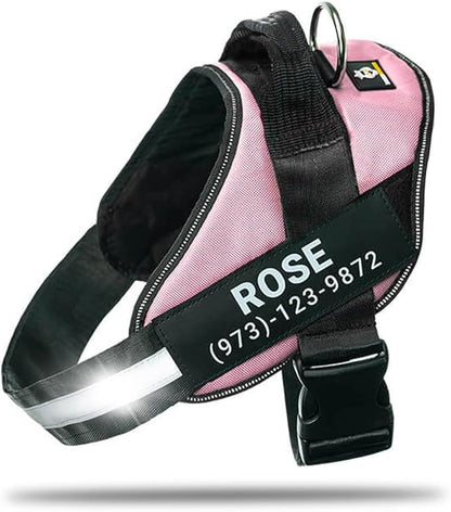 Personalized No-Pull Dog Harness with Name Patch, Adjustable, Reflective, Padded, Heavy Duty Pet Vest to Prevent Tugging, Pulling, or Choking, Training and Walking, Pink, XL