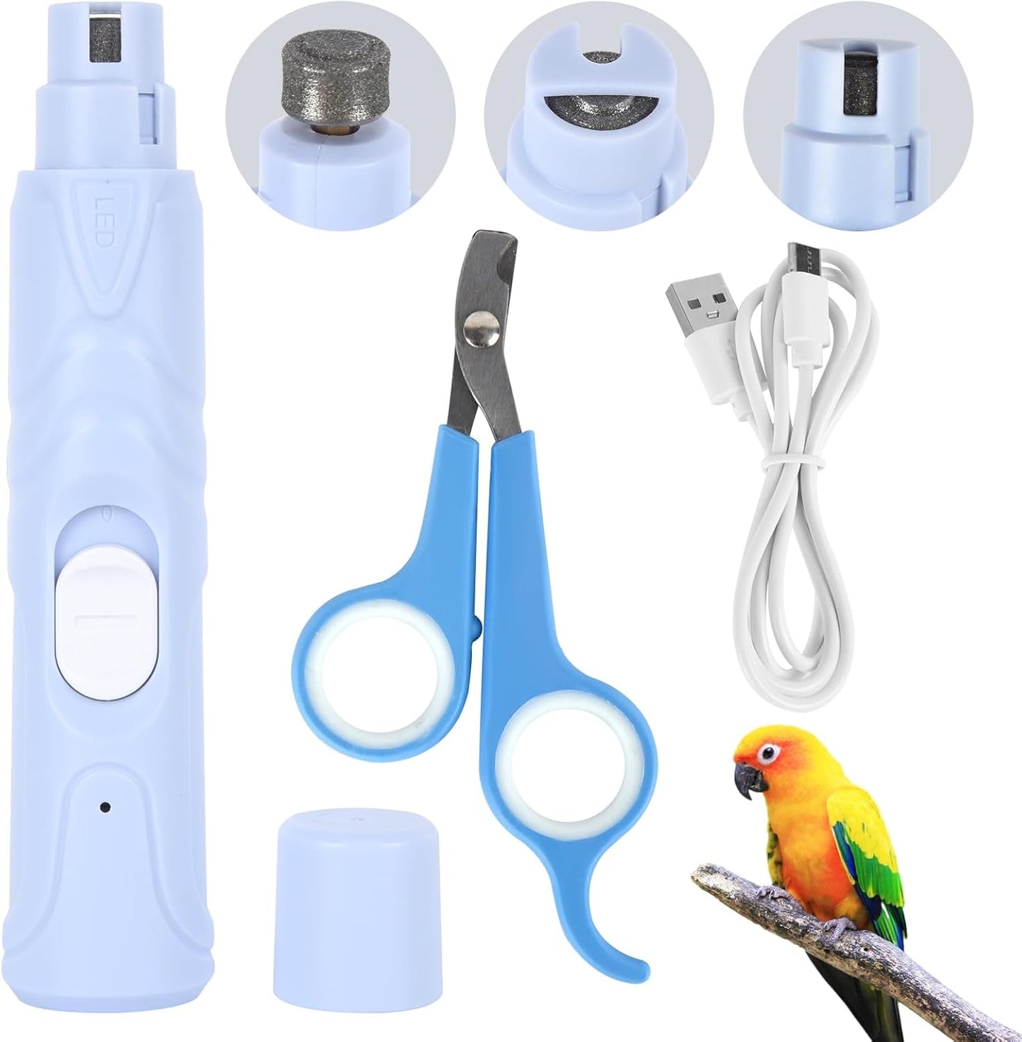 Bird Nail Grinder,Automated Bird Beak Grinder,3-in-1 Nail Care Kit with Nail Clippers and Nail File for Parrots, Budgies, Parakeets, Finches and Lovebirds, Hamsters, Rabbits