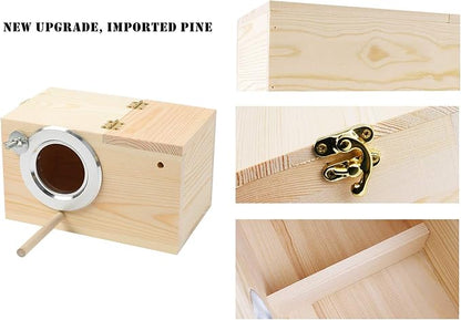 Pine Wood Parakeet Nest Box Bird House Budgie Breeding Mating Box for Lovebirds Cockatiel Parrotlets (S)