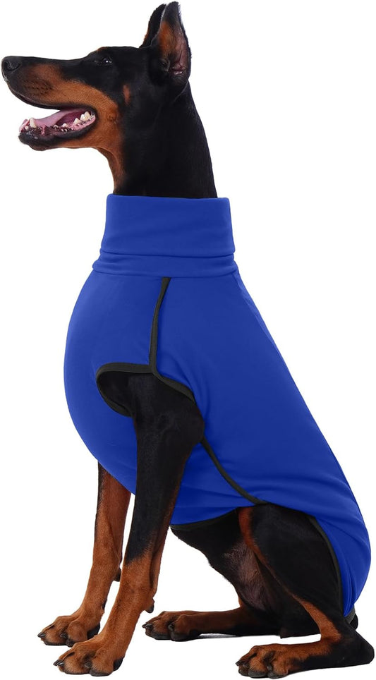 ROZKITCH Dog Fleece Vest with Leash Hole, Pet Windproof Warm Cold Weather Jacket Vest Cozy Jumpsuit Apparel Outfit Clothes for Walking Hiking Travel Sleep Blue 2XL