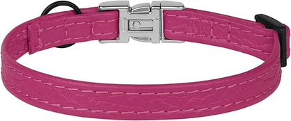Leather Cat Collar with Buckle and Removable Bell - Non Breakaway Adjustable Soft Safety Small Pet Collars for Girl Boy Cats Kitten (Pink)
