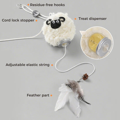 Interactive Cat Toys for Indoor Cats - [2025 New] Elastic Cat Feather Toys with Lamb-Shaped Puzzle Dispenser, Hanging Enrichment Toy That Delivers Joy and Award