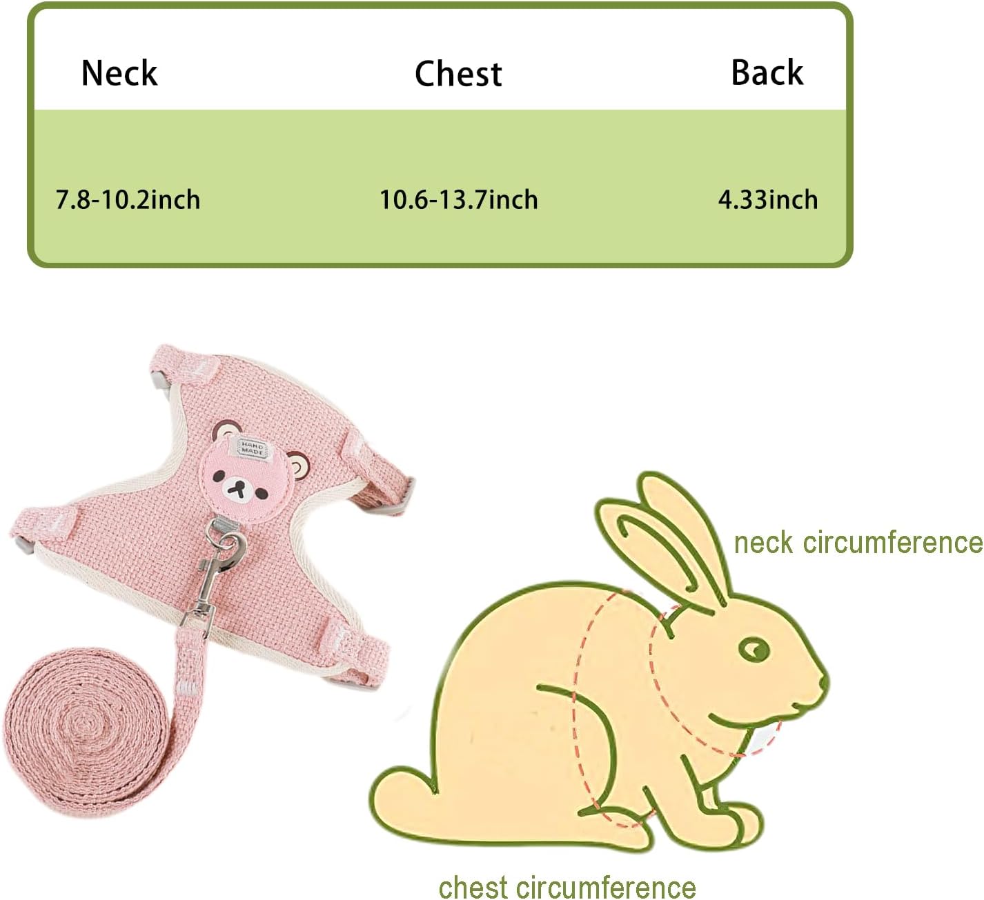 2-Pack Rabbit Harness and Leash Set – Adjustable Small Animal Vest Harness with Safety Buckle – Breathable & Lightweight – Ideal for Rabbits, Ferrets, Guinea Pigs, and Cats (Pink)