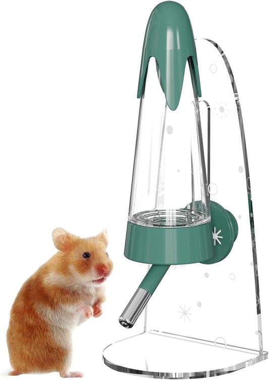 4.2 Oz Hamster Water Bottle with Stand No Drip for Syrian Dwarf Hamsters, Gerbils, Little Mouse, Small Pet Rodents (Green, with Stand)
