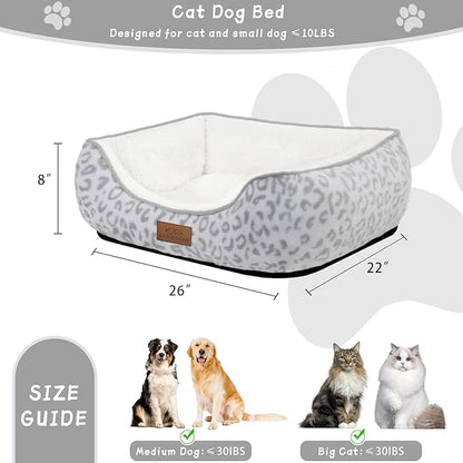 Rectangle Cat Dog Bed for Large Medium Small Pets Indoor Outdoor Machine Washable Sleeping Sofa Non-Slip Bottom Soft Puppy Bed Durable Orthopedic Calming Pet Cuddler (Medium, White Leopard)