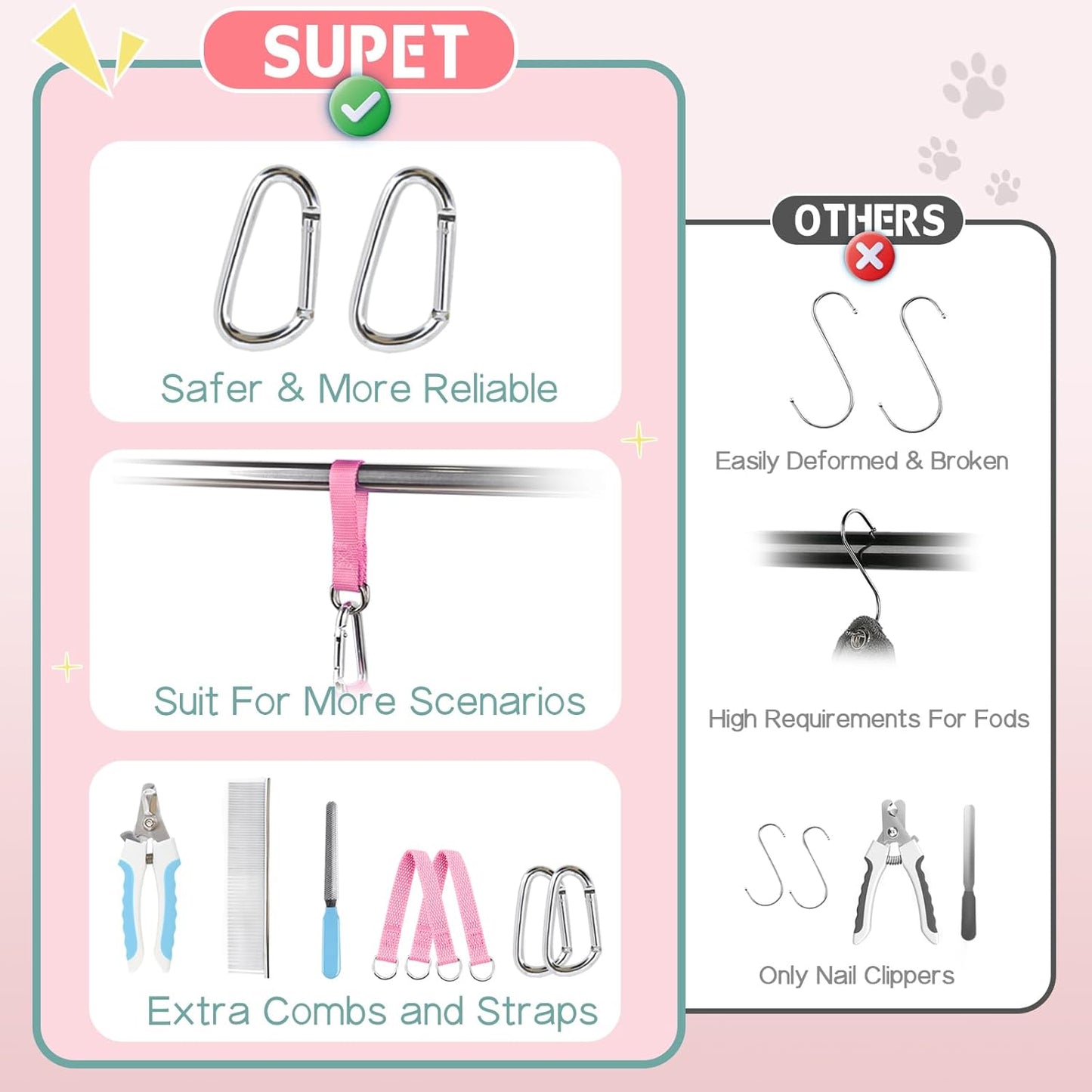 Supet Dog Grooming Hammock, Dog Hanging Harness for Nail Trimming Doorframe, Pet Holder Restraint for Clipping Nails, Pet Hoist Sling for Cutting Nails, Ear & Eye Cleaning, Medicine at Home (L)