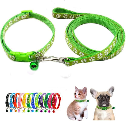 Small Bell for Dog Collar Leash Set, Nylon Basic Reflective Puppy Collars for XXS Xs Small Dog Cat Pet Animal Litter Tiny Kitten Boy Girls,Light Green