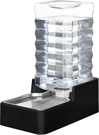 RIZZARI Stainless Steel Pet Water Feeder: 9.5L Black Automatic Leak-Proof Gravity Dispenser - Without Filter - for Senior 40-60 LB Dogs with Joint Spine Issues -Garage Living Room