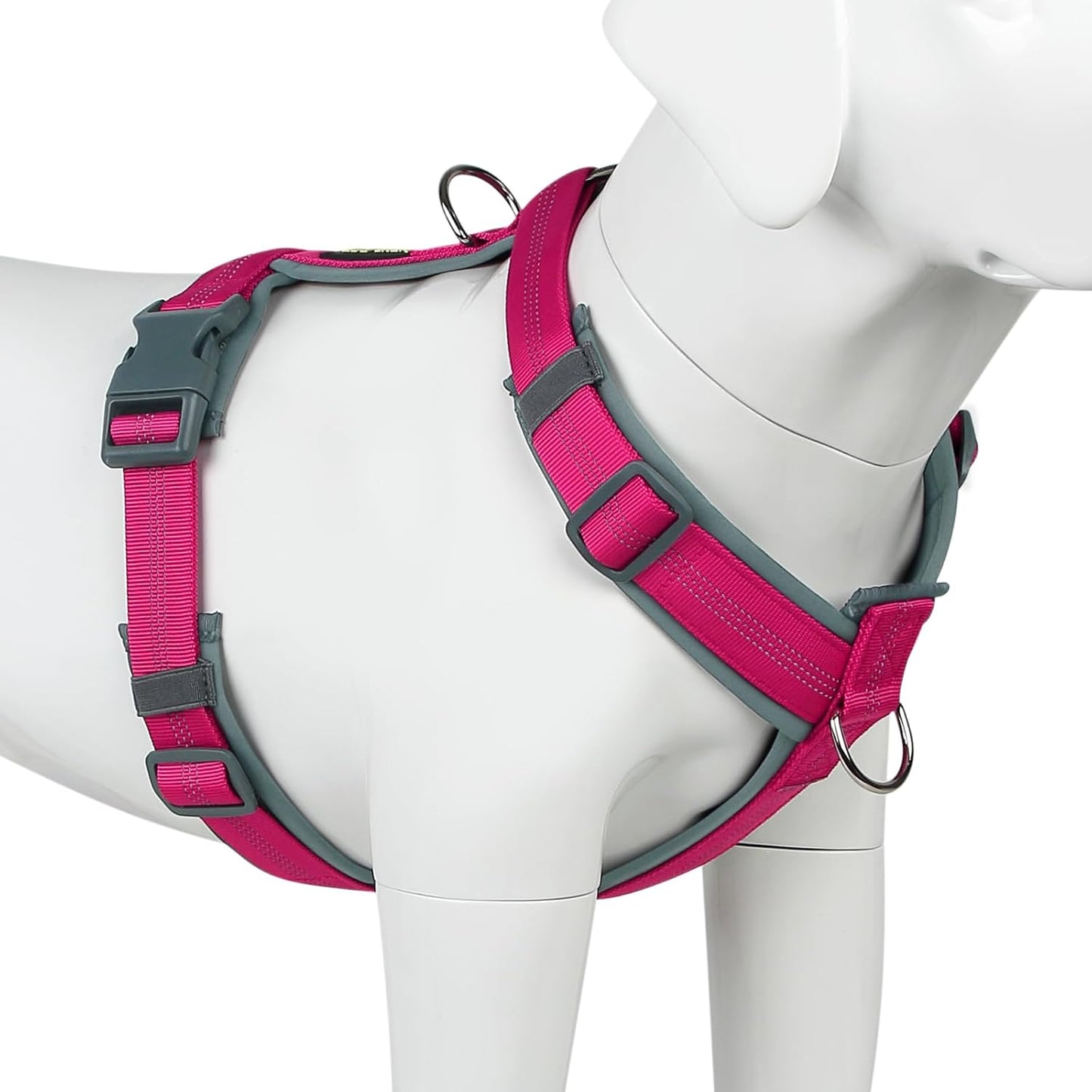 Plutus Pet No Pull Dog Harness, Adjustable Nylon Harness with Soft Padding, Reflective and Heavy Duty Dog Harness for Small, Medium, Large Dogs(Hot Pink, L)