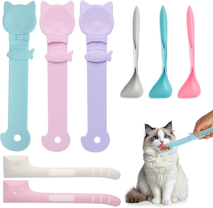 Cat Treat Dispenser Cat Treat Spoon Squeeze 8PCS Lickable Cat Holder with Cat Strip Feeder Spoon and Temptations Licky Treats Happy Cat Tube and Squeeze Up Cat Food Spoons for Wet Food (Cat Tail)