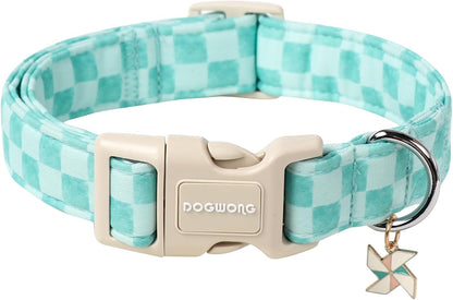 DOGWONG Green Dog Collar, Green Plaid Dog Collar Durable Checkered Pet Dog Collars Cute Summer Boy Puppy Necklace for Small Medium Large Dogs